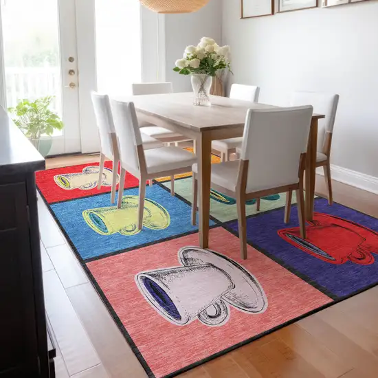 Blue Orange And Red Geometric Washable Area Rug With UV Protection Photo 5