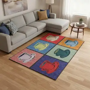 Photo of Blue Orange And Red Geometric Washable Area Rug With UV Protection