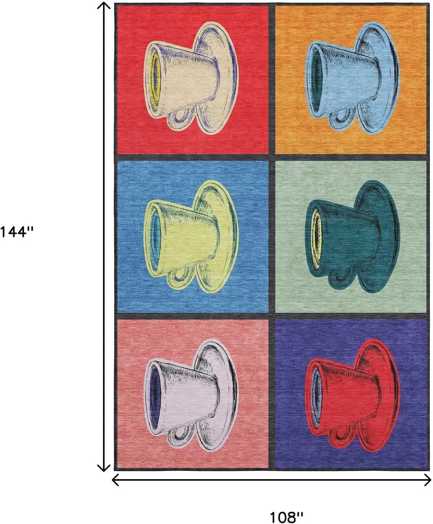 Blue Orange And Red Geometric Washable Area Rug With UV Protection Photo 3