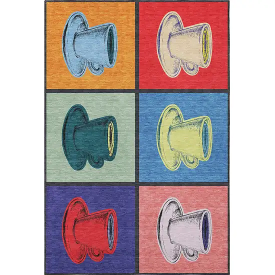 Blue Orange And Red Geometric Washable Area Rug With UV Protection Photo 4