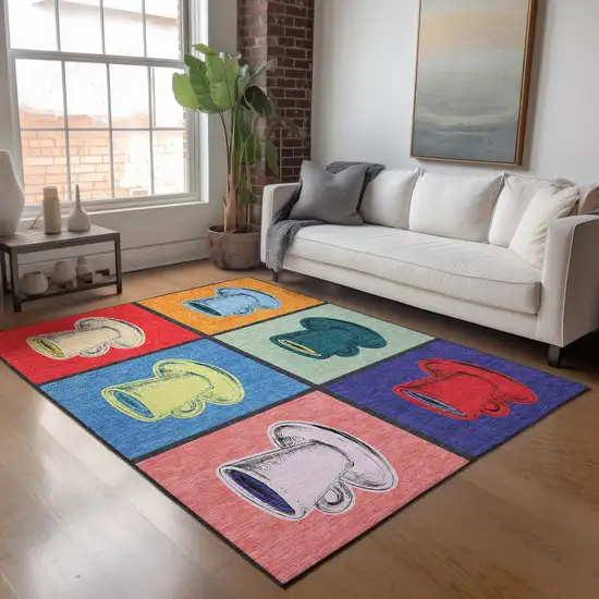 Blue Orange And Red Geometric Washable Area Rug With UV Protection Photo 5