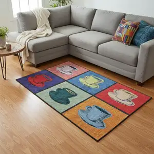 Photo of Blue Orange And Red Geometric Washable Area Rug With UV Protection