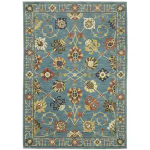 Photo of Blue Orange And Yellow Oriental Area Rug With Fringe