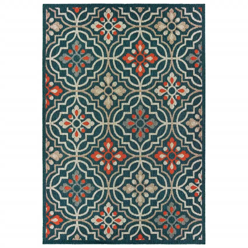 Blue and Orange Moroccan Indoor Outdoor Area Rug Photo 3