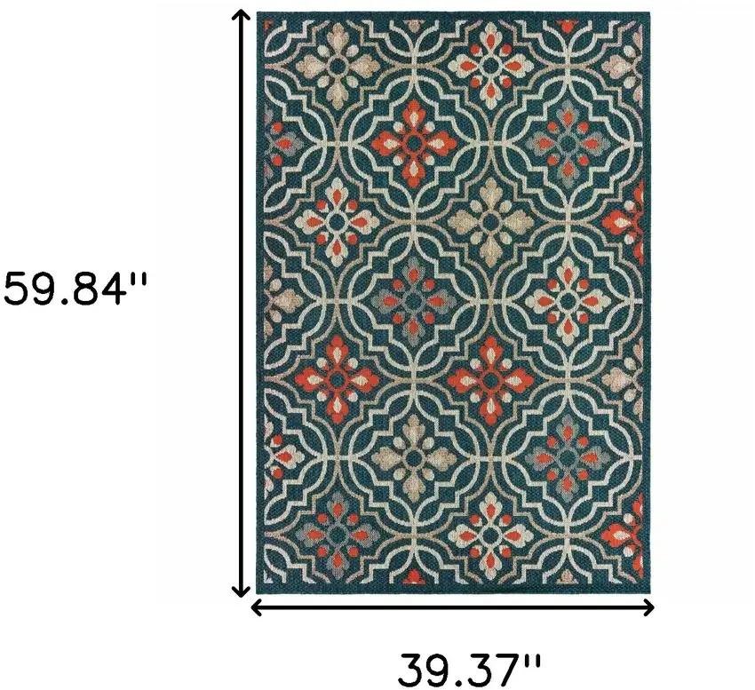 Blue and Orange Moroccan Indoor Outdoor Area Rug Photo 5