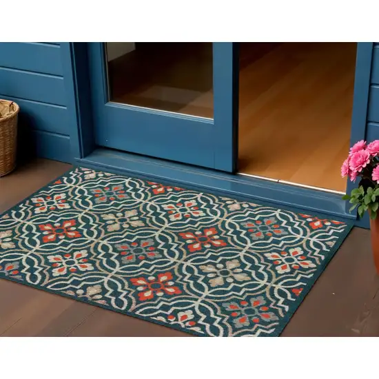 Blue And Orange Moroccan Indoor Outdoor Area Rug Photo 1