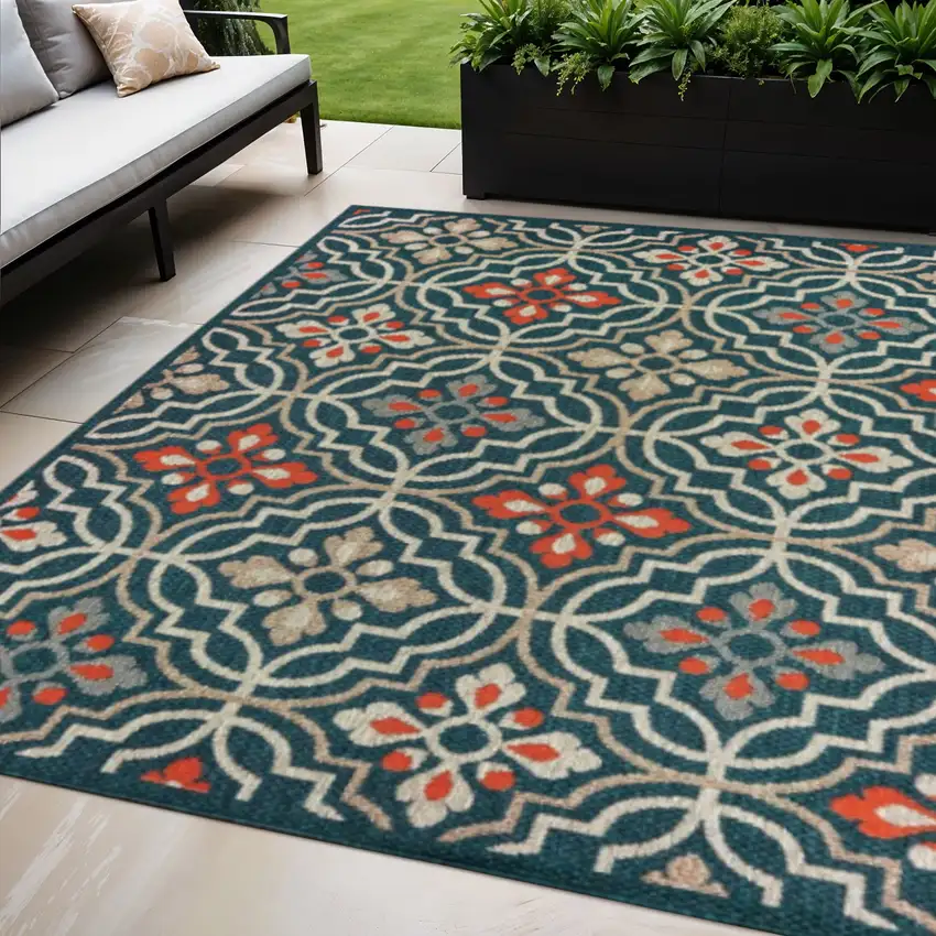 Blue And Orange Moroccan Indoor Outdoor Area Rug Photo 1