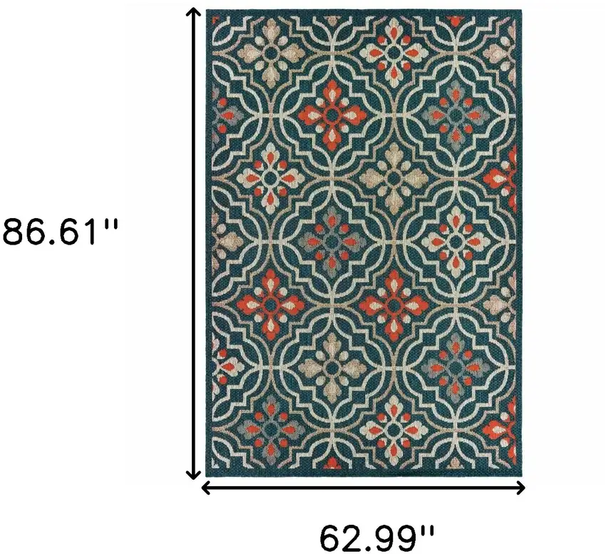 Blue and Orange Moroccan Indoor Outdoor Area Rug Photo 5