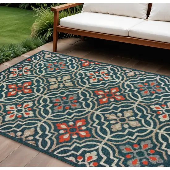 Blue And Orange Moroccan Indoor Outdoor Area Rug Photo 1