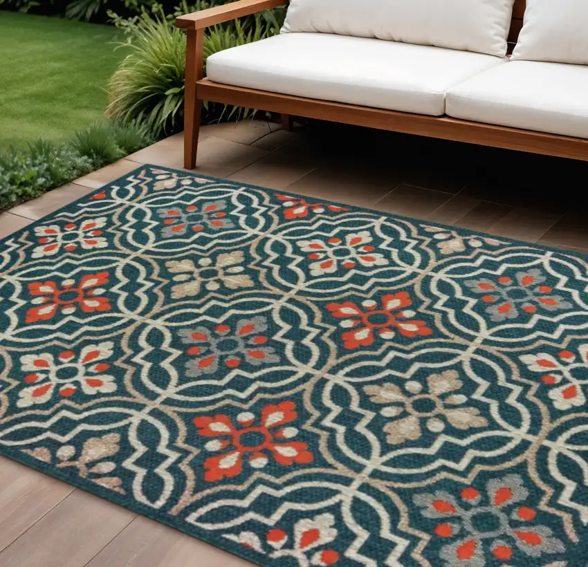 Blue And Orange Moroccan Indoor Outdoor Area Rug Photo 1