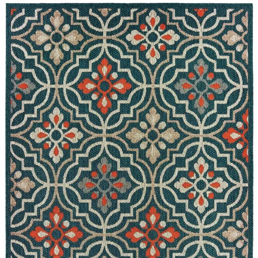 Blue and Orange Moroccan Indoor Outdoor Area Rug Photo 3