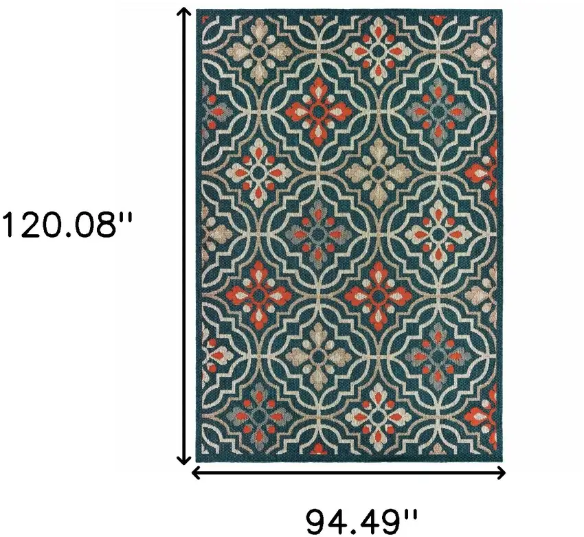 Blue and Orange Moroccan Indoor Outdoor Area Rug Photo 5
