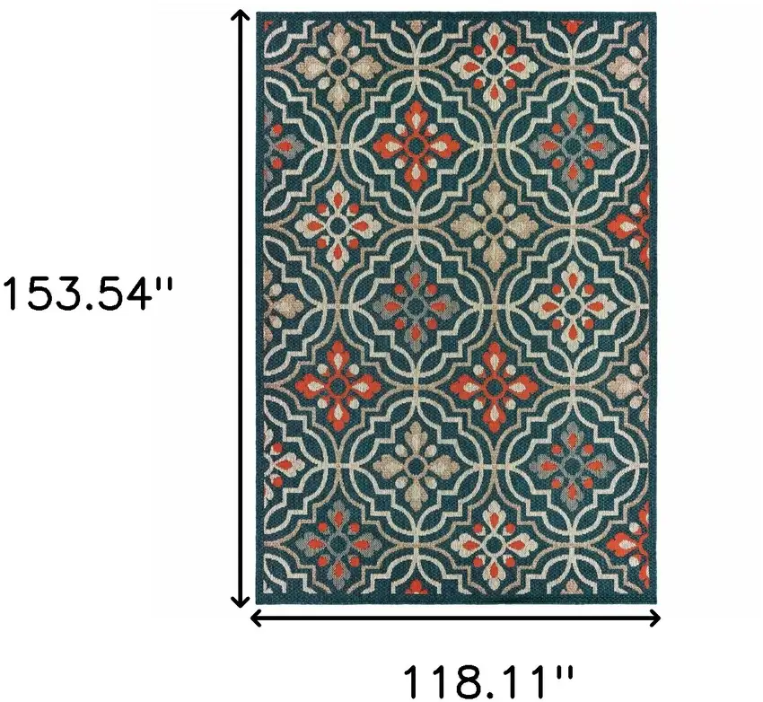 Blue and Orange Moroccan Indoor Outdoor Area Rug Photo 5