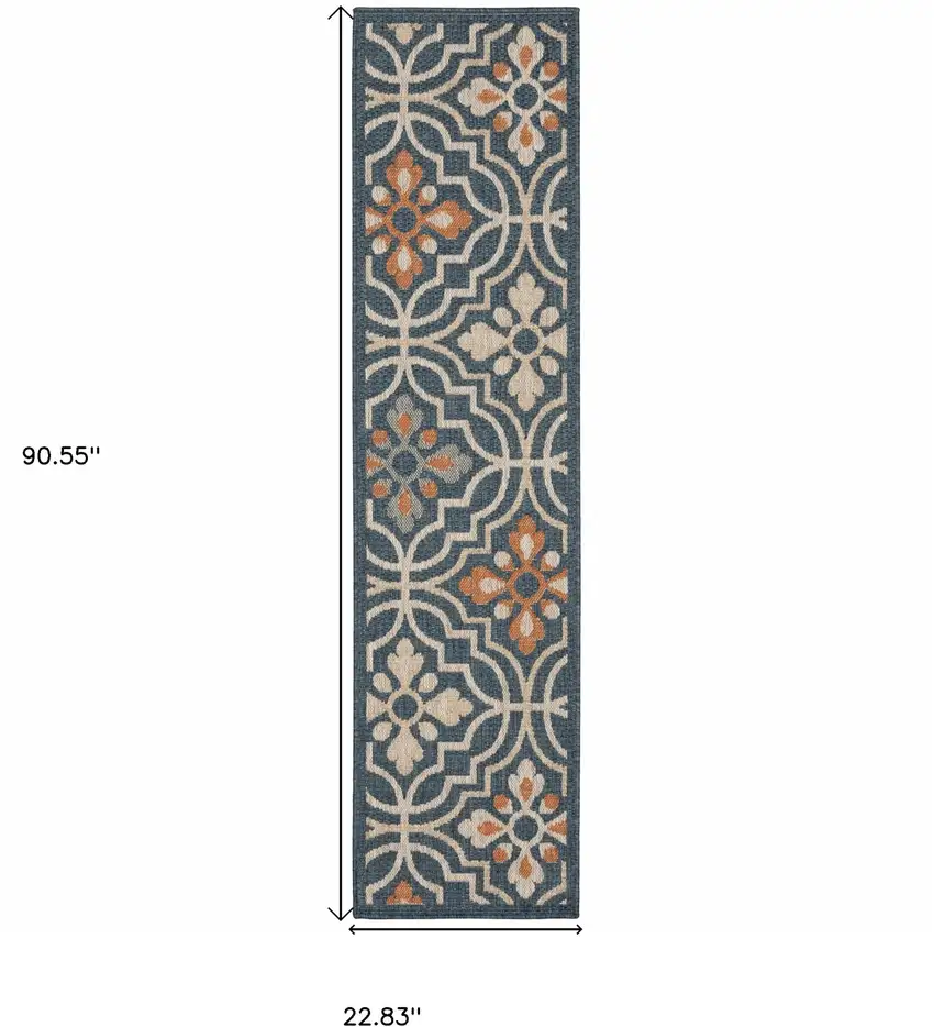 Blue and Orange Moroccan Indoor Outdoor Area Rug Photo 5