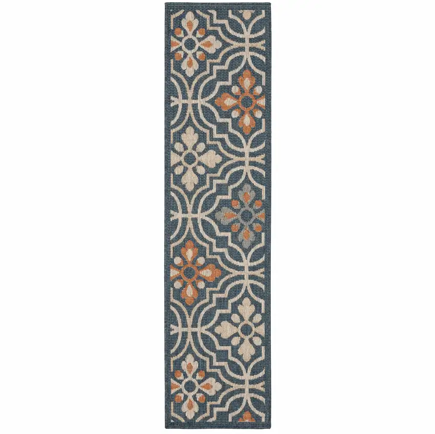Blue and Orange Moroccan Indoor Outdoor Area Rug Photo 2