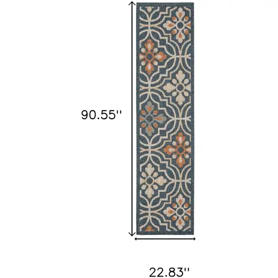8' Blue And Orange Moroccan Indoor Outdoor Area Rug Photo 3