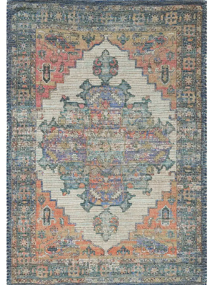 7'X12' Blue Orange Hand Woven Traditional Medallion Indoor Area Rug Photo 2