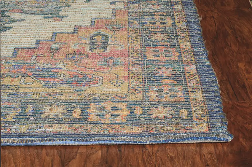 7'X12' Blue Orange Hand Woven Traditional Medallion Indoor Area Rug Photo 6