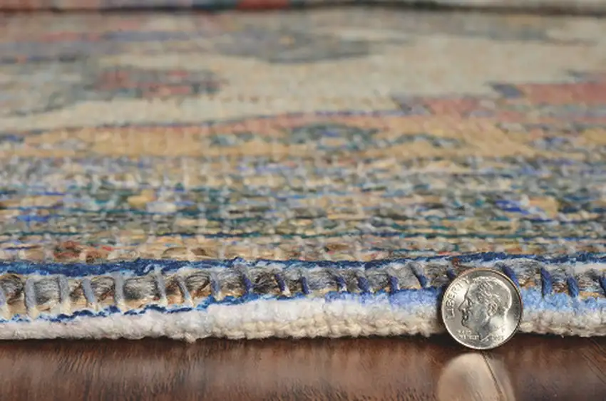 7'X12' Blue Orange Hand Woven Traditional Medallion Indoor Area Rug Photo 5