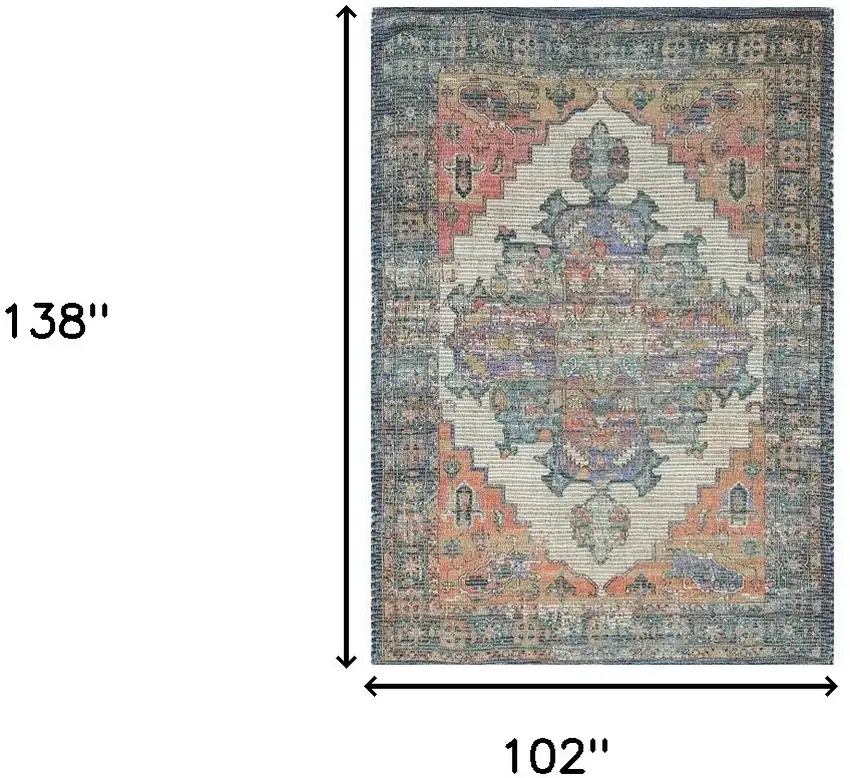 7'X12' Blue Orange Hand Woven Traditional Medallion Indoor Area Rug Photo 3