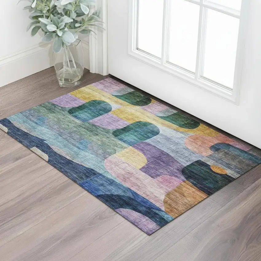 Blue Orange Pink And Purple Abstract Geometric Washable Area Rug With UV Protection Photo 2