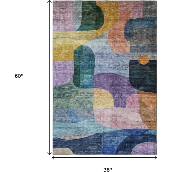 Blue Orange Pink And Purple Abstract Geometric Washable Area Rug With UV Protection Photo 9
