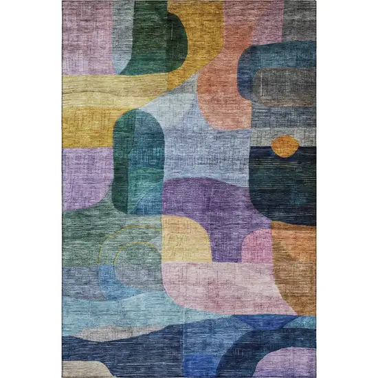 Blue Orange Pink And Purple Abstract Geometric Washable Area Rug With UV Protection Photo 1