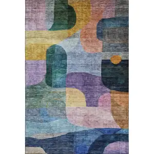 Photo of Blue Orange Pink And Purple Abstract Geometric Washable Area Rug With UV Protection