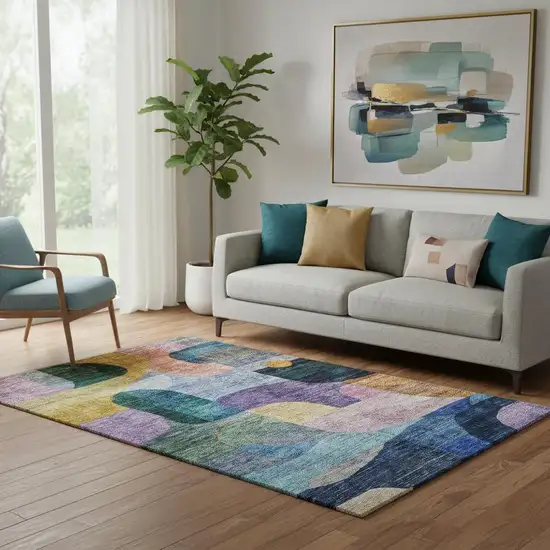 Blue Orange Pink And Purple Abstract Geometric Washable Area Rug With UV Protection Photo 2