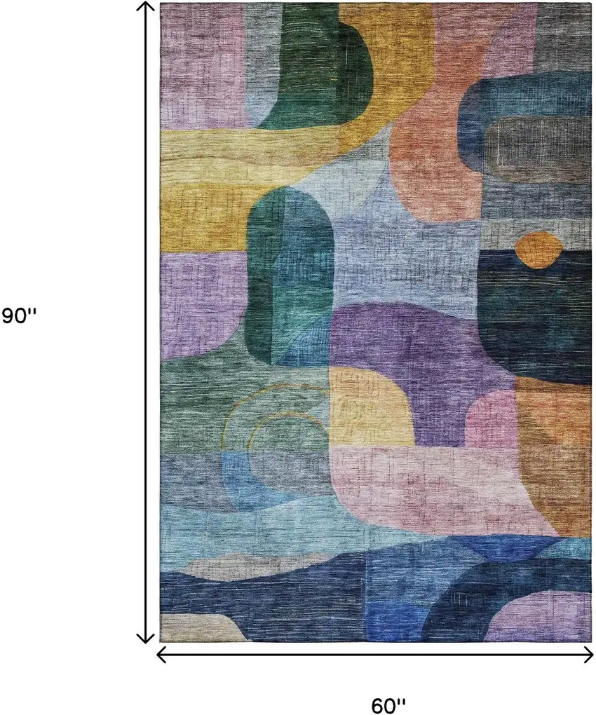 Blue Orange Pink And Purple Abstract Geometric Washable Area Rug With UV Protection Photo 9