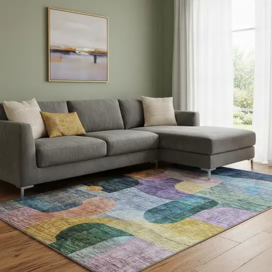 Blue Orange Pink And Purple Abstract Geometric Washable Area Rug With UV Protection Photo 2