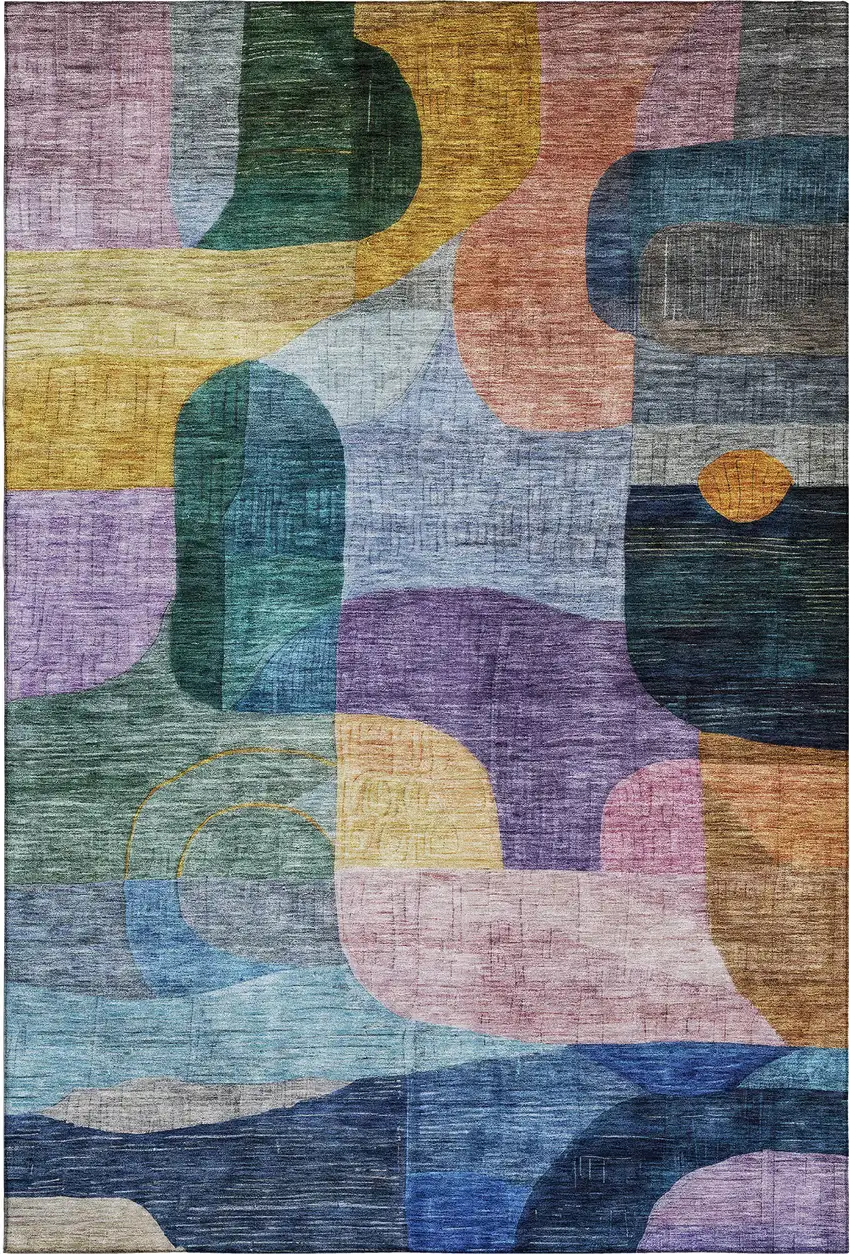 Blue Orange Pink And Purple Abstract Geometric Washable Area Rug With UV Protection Photo 1