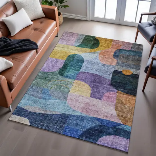 Blue Orange Pink And Purple Abstract Geometric Washable Area Rug With UV Protection Photo 5