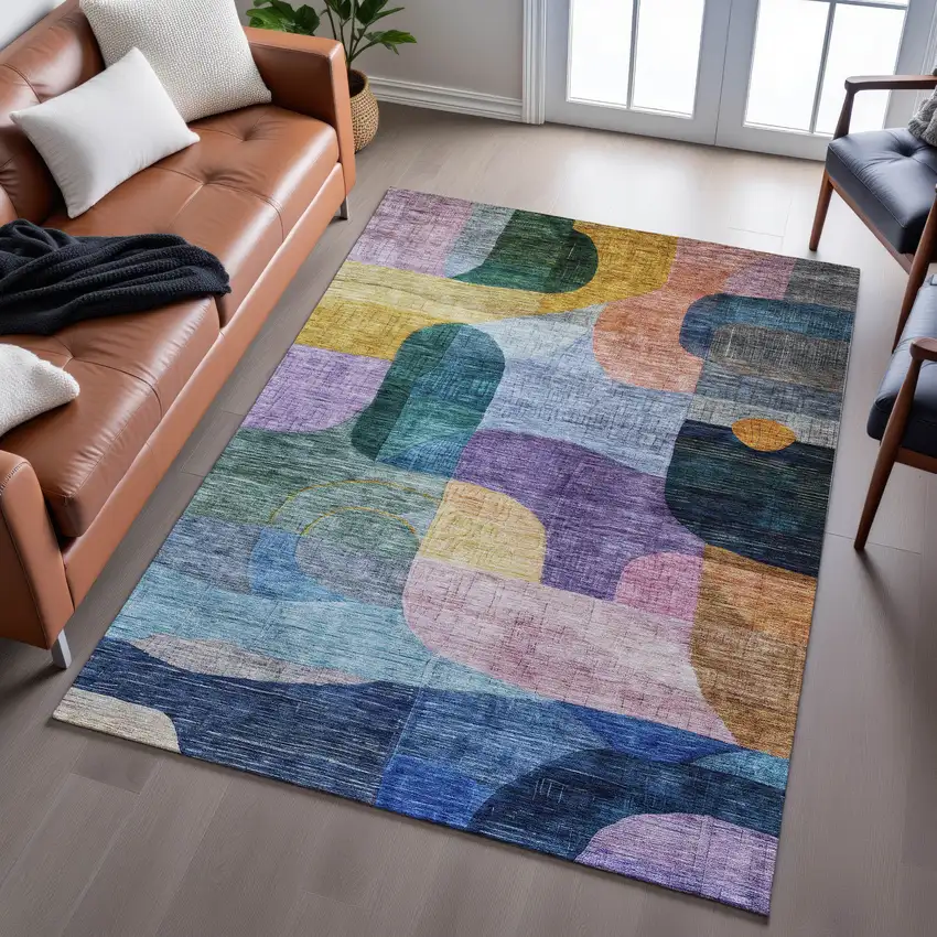 Blue Orange Pink And Purple Abstract Geometric Washable Area Rug With UV Protection Photo 5
