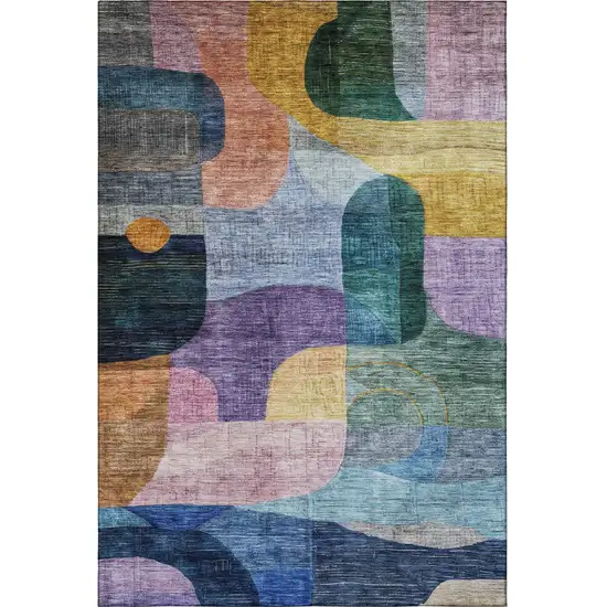 Blue Orange Pink And Purple Abstract Geometric Washable Area Rug With UV Protection Photo 3