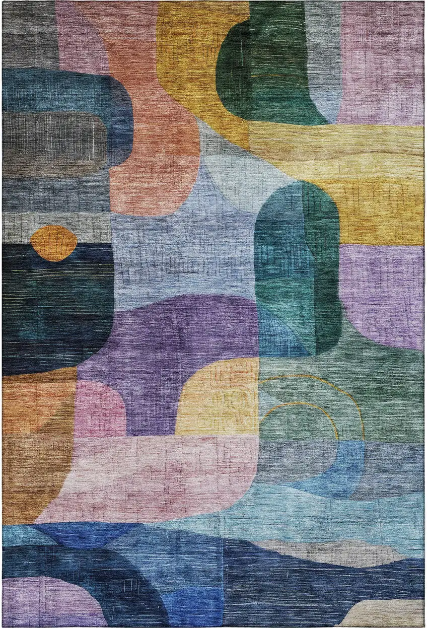 Blue Orange Pink And Purple Abstract Geometric Washable Area Rug With UV Protection Photo 3