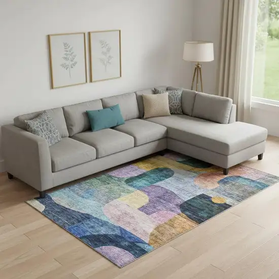 Blue Orange Pink And Purple Abstract Geometric Washable Area Rug With UV Protection Photo 2