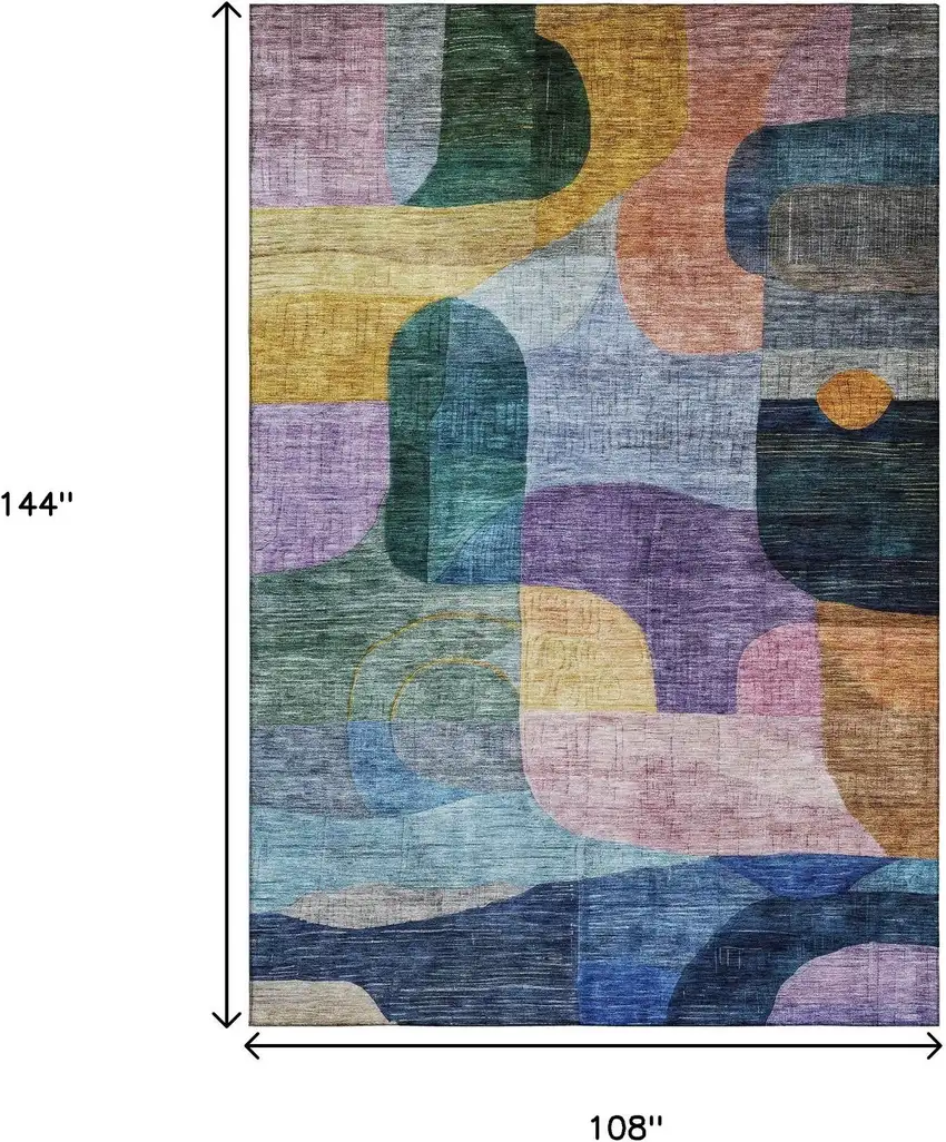 Blue Orange Pink And Purple Abstract Geometric Washable Area Rug With UV Protection Photo 9