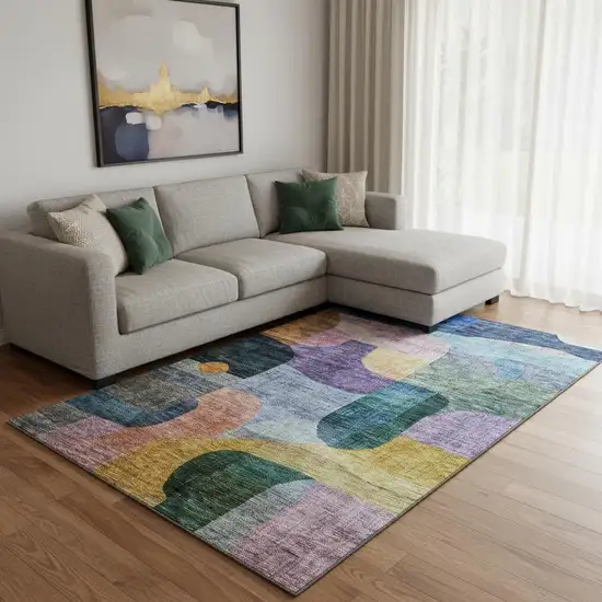 Blue Orange Pink And Purple Abstract Geometric Washable Area Rug With UV Protection Photo 2