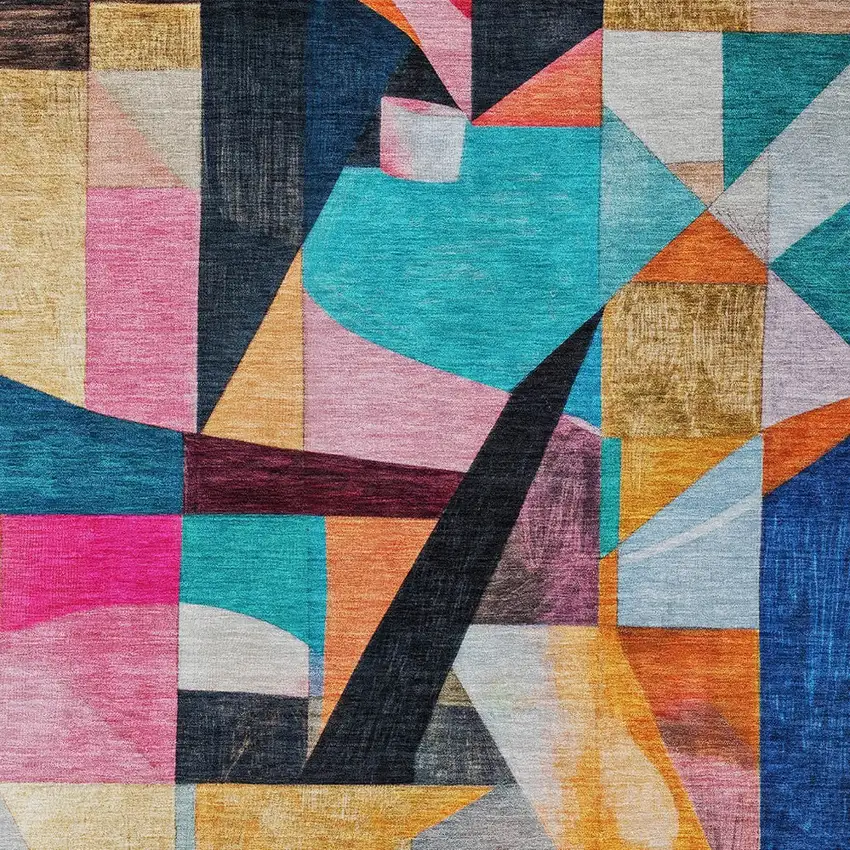 Blue Orange Pink And Yellow Abstract Washable Indoor Outdoor Area Rug Photo 8