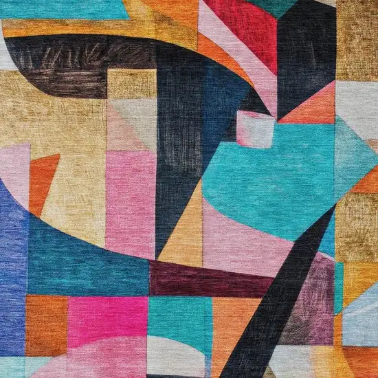 Blue Orange Pink And Yellow Abstract Washable Indoor Outdoor Area Rug Photo 4