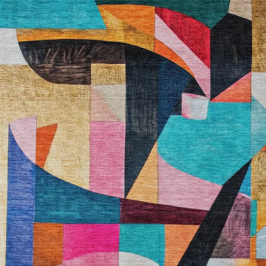 Blue Orange Pink And Yellow Abstract Washable Indoor Outdoor Area Rug Photo 3
