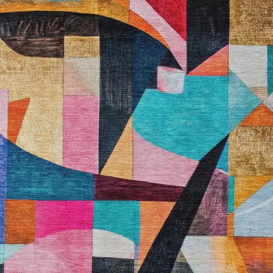 Blue Orange Pink And Yellow Abstract Washable Indoor Outdoor Area Rug Photo 3