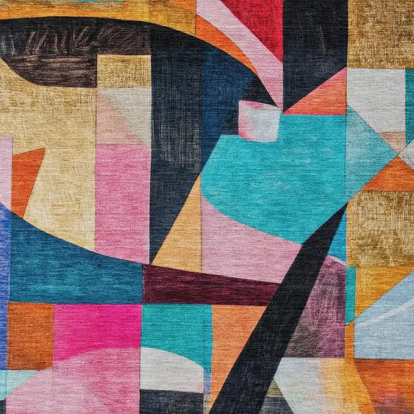 Blue Orange Pink And Yellow Abstract Washable Indoor Outdoor Area Rug Photo 3