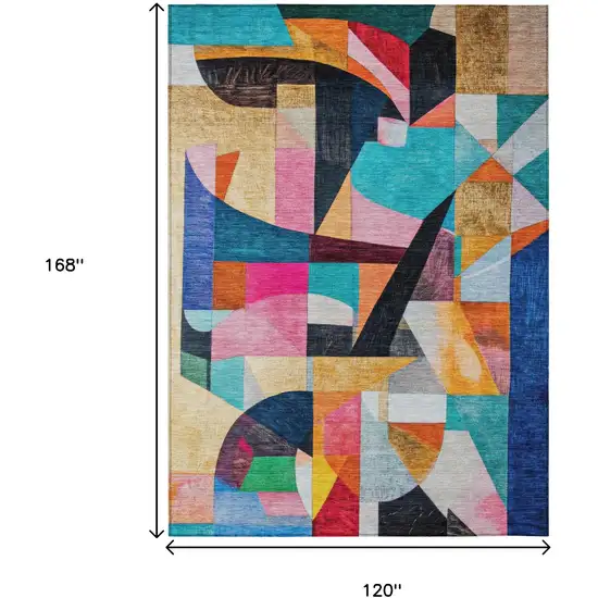 Blue Orange Pink And Yellow Abstract Washable Indoor Outdoor Area Rug Photo 9