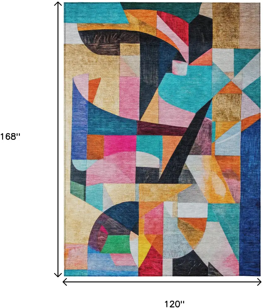 Blue Orange Pink And Yellow Abstract Washable Indoor Outdoor Area Rug Photo 9