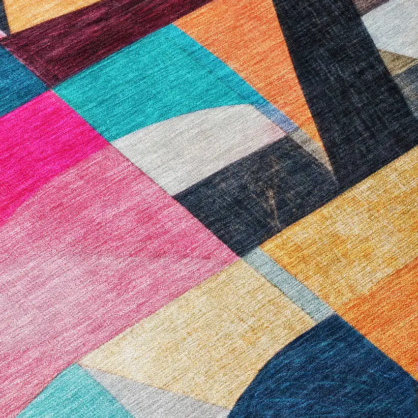 Blue Orange Pink And Yellow Abstract Washable Indoor Outdoor Area Rug Photo 8