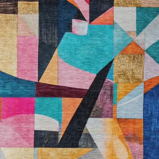 Blue Orange Pink And Yellow Abstract Washable Indoor Outdoor Area Rug Photo 4