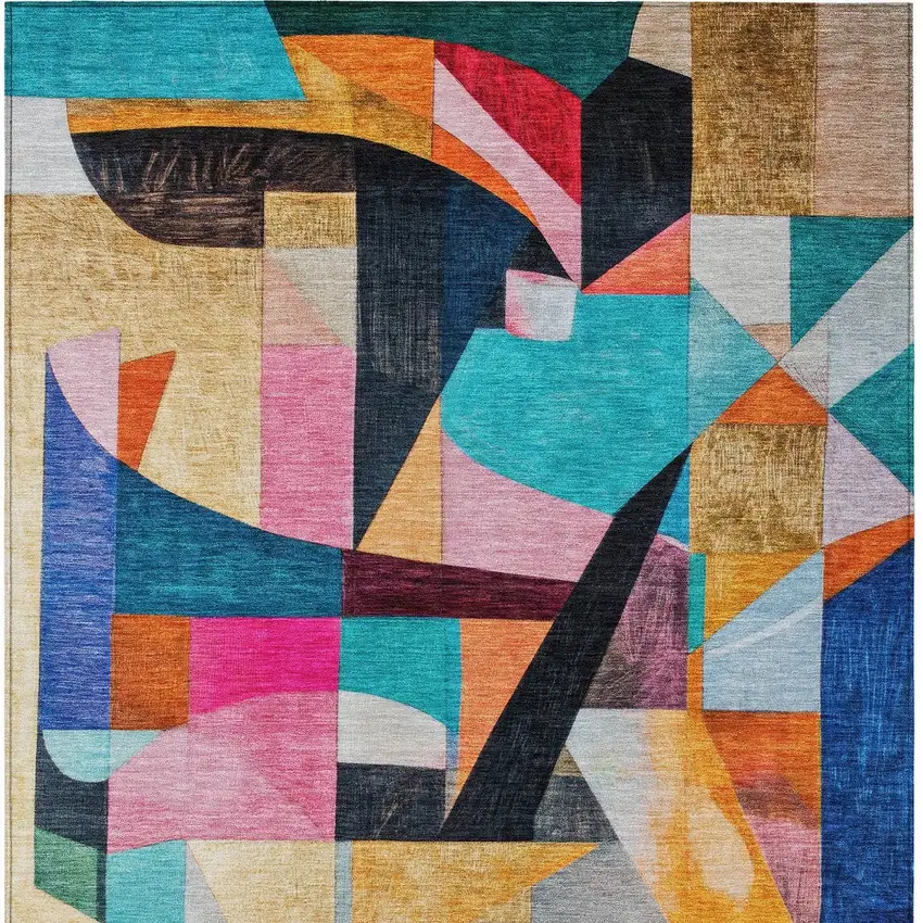 Blue Orange Pink And Yellow Abstract Washable Indoor Outdoor Area Rug Photo 7