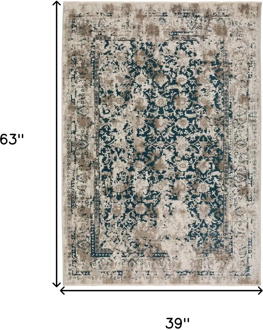 Blue Oriental Area Rug With Fringe Photo 6